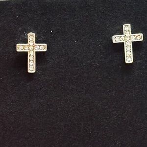 gold-tone cross-shaped earrings with zircons
